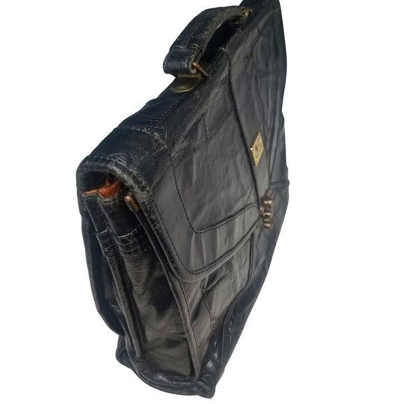 MC Marc Chantal Leather Patchwork Fold Over Cover Briefcase 1.5" x 12" [Vintage] - Picture 2 of 8